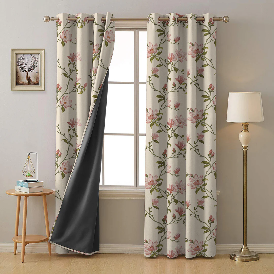 Floral blackout curtains Dubai - pink flower pattern custom curtains for bedroom